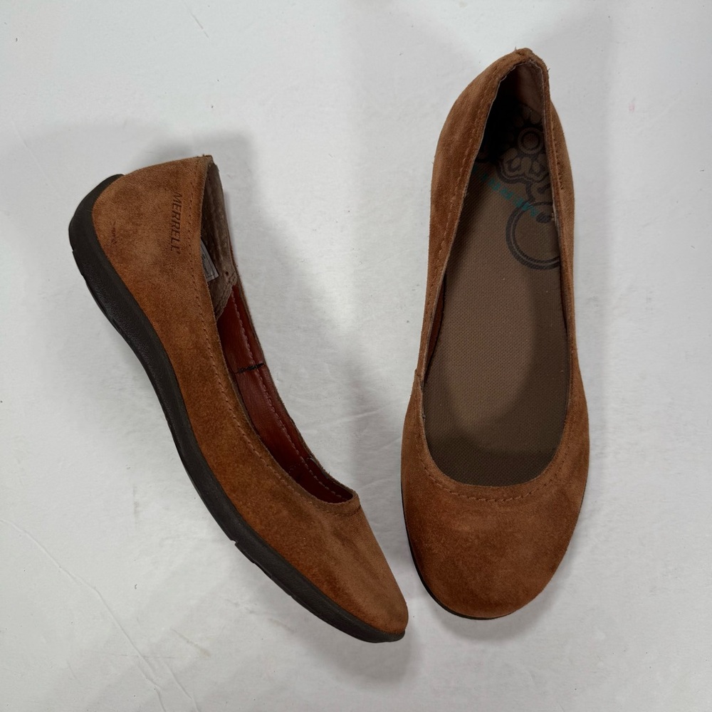 Merrell Avesso Oak Brown Suede Leather Slip On Ballet Flats Women Size 7.5